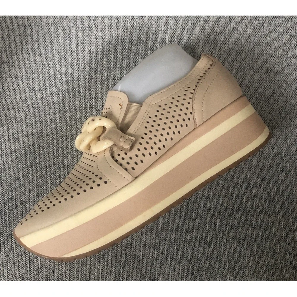 Dolce Vita Jhenee Shoes Perforated Platform slip-on Sneakers Sand Nubuck Women 8